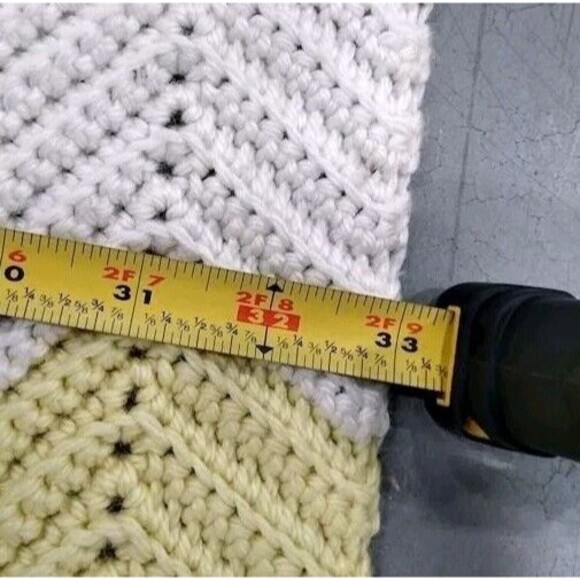 Handmade Vintage Afghan Chevron Crochet Blanket Throw Yellow, Blue 60" X 33" - Picture 3 of 6